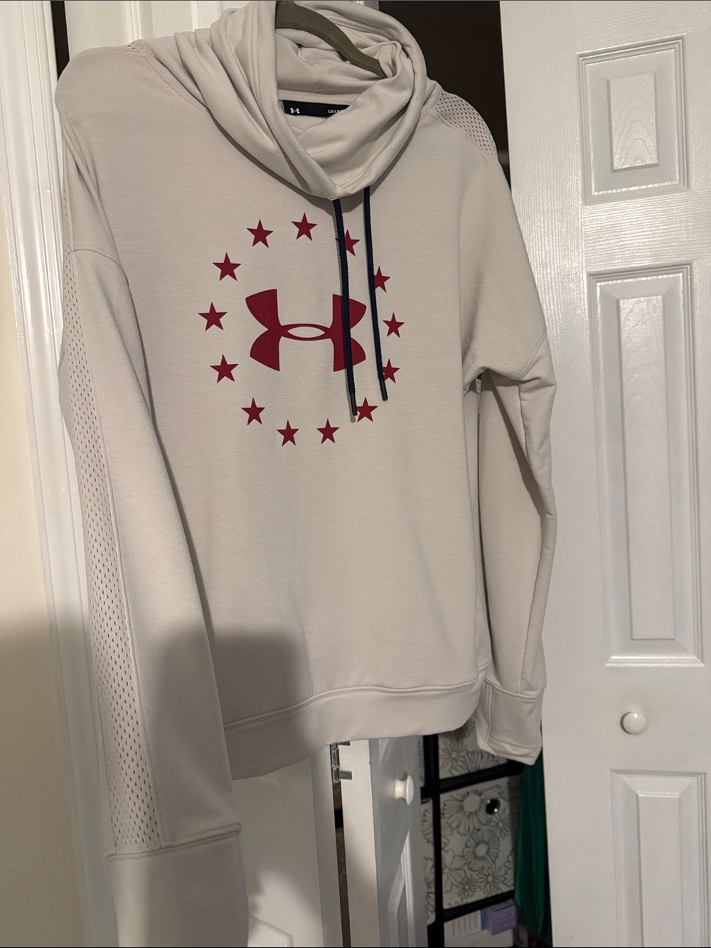 Under Armour Cream Cowl Neck Sweatshirt with Red Logo and Stars